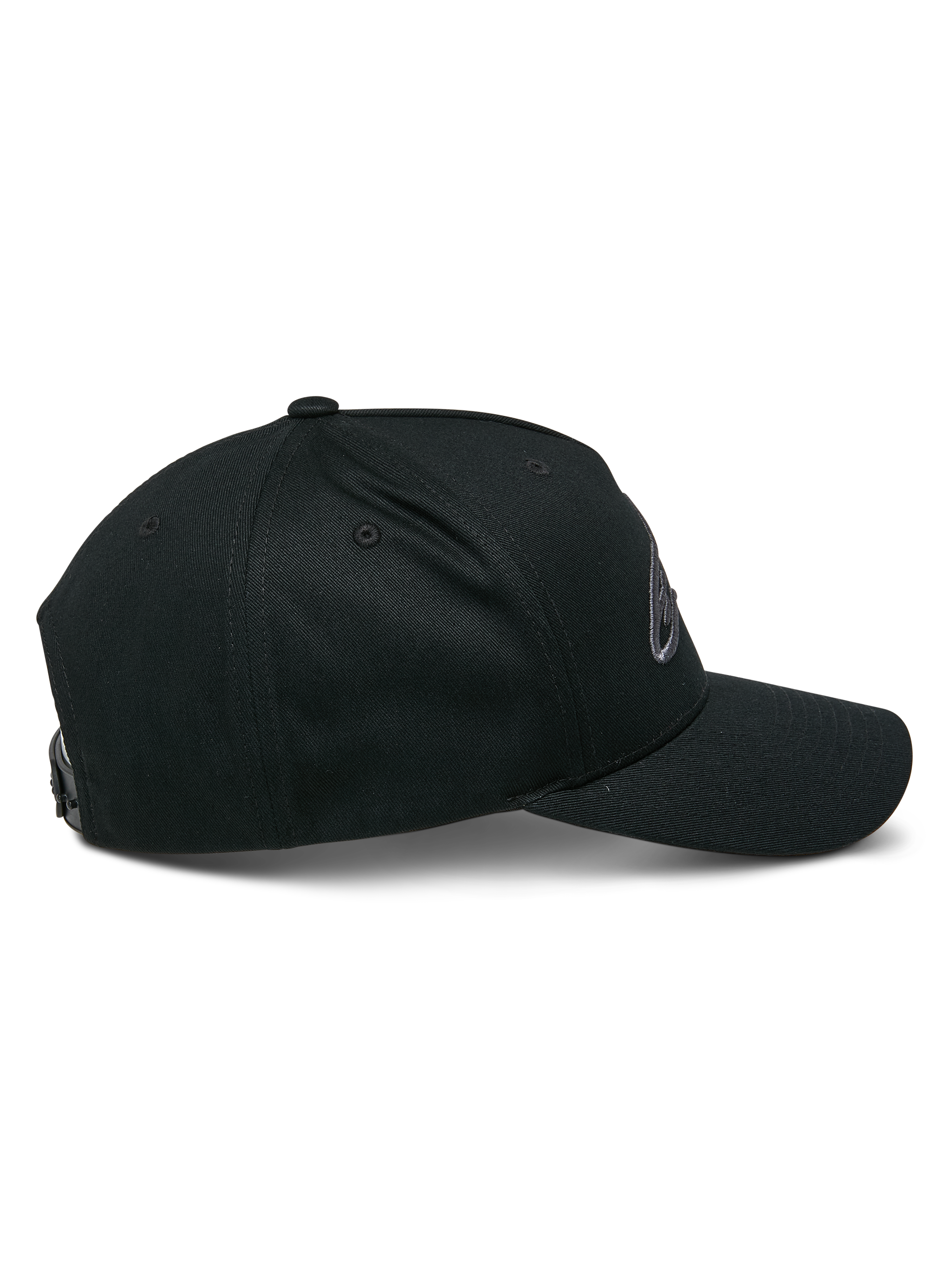 Alpinestars Ageless Snapback pet, Black Charcoal, zijaanzicht, gestructureerde kroon met een gebogen klep, verstelbare snapback, casual op de motorsport geïnspireerde pet