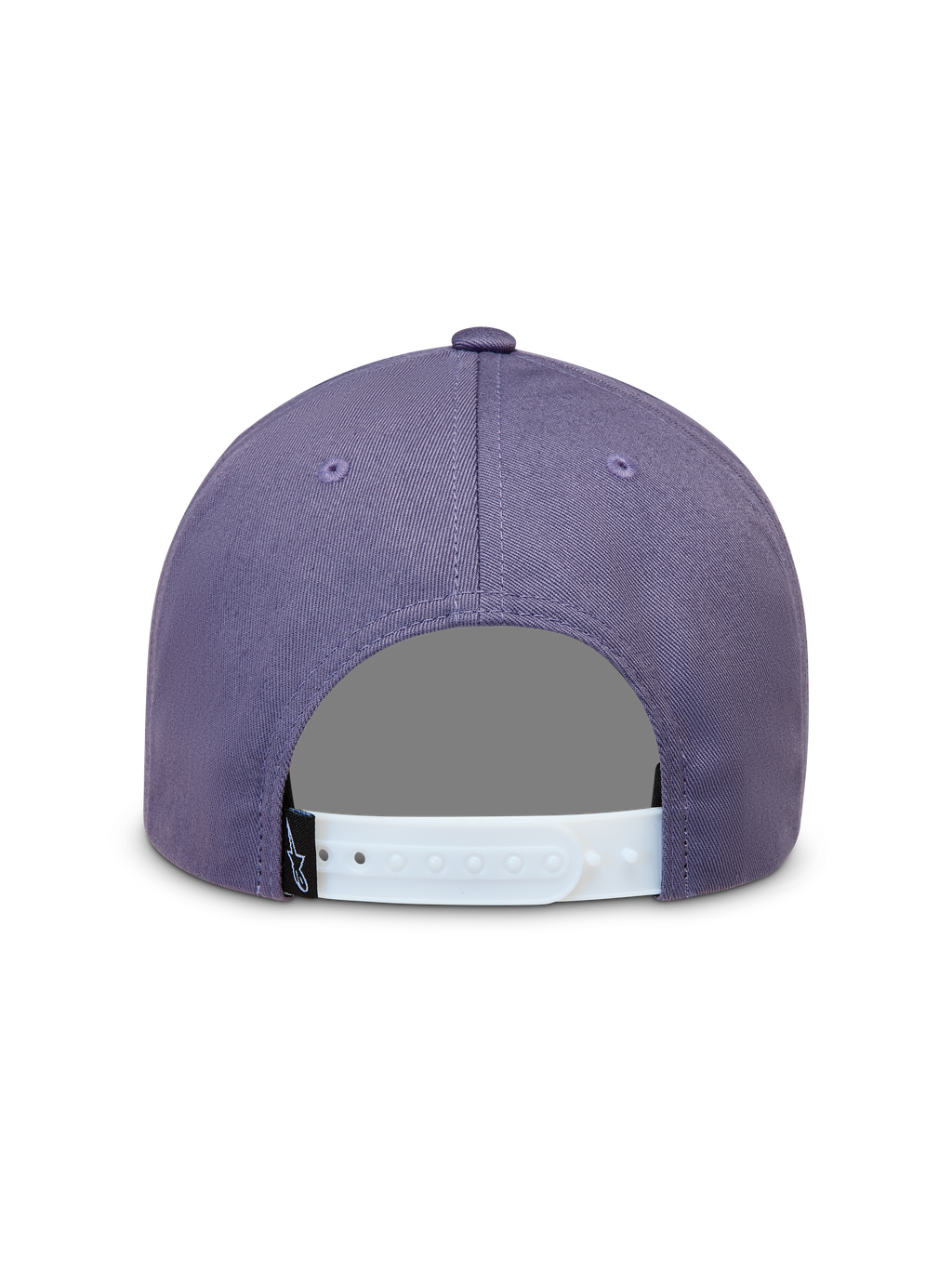 Alpinestars Ageless Snapback hoed in paars, achteraanzicht met witte verstelbare snapback-sluiting en klein zwart geweven Astars-logolabel.
