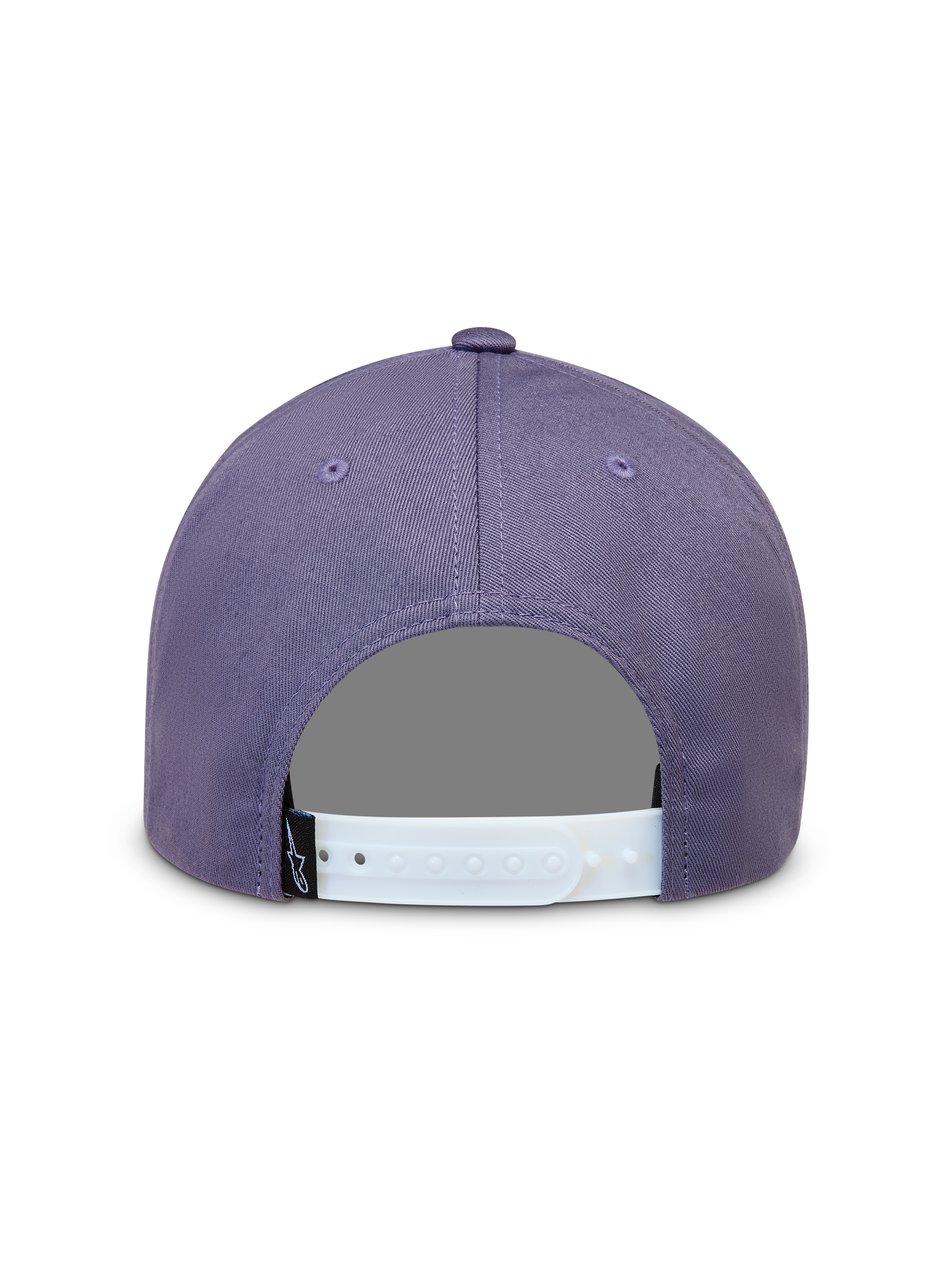 Alpinestars Ageless Snapback hoed in paars, achteraanzicht met witte verstelbare snapback-sluiting en klein zwart geweven Astars-logolabel.