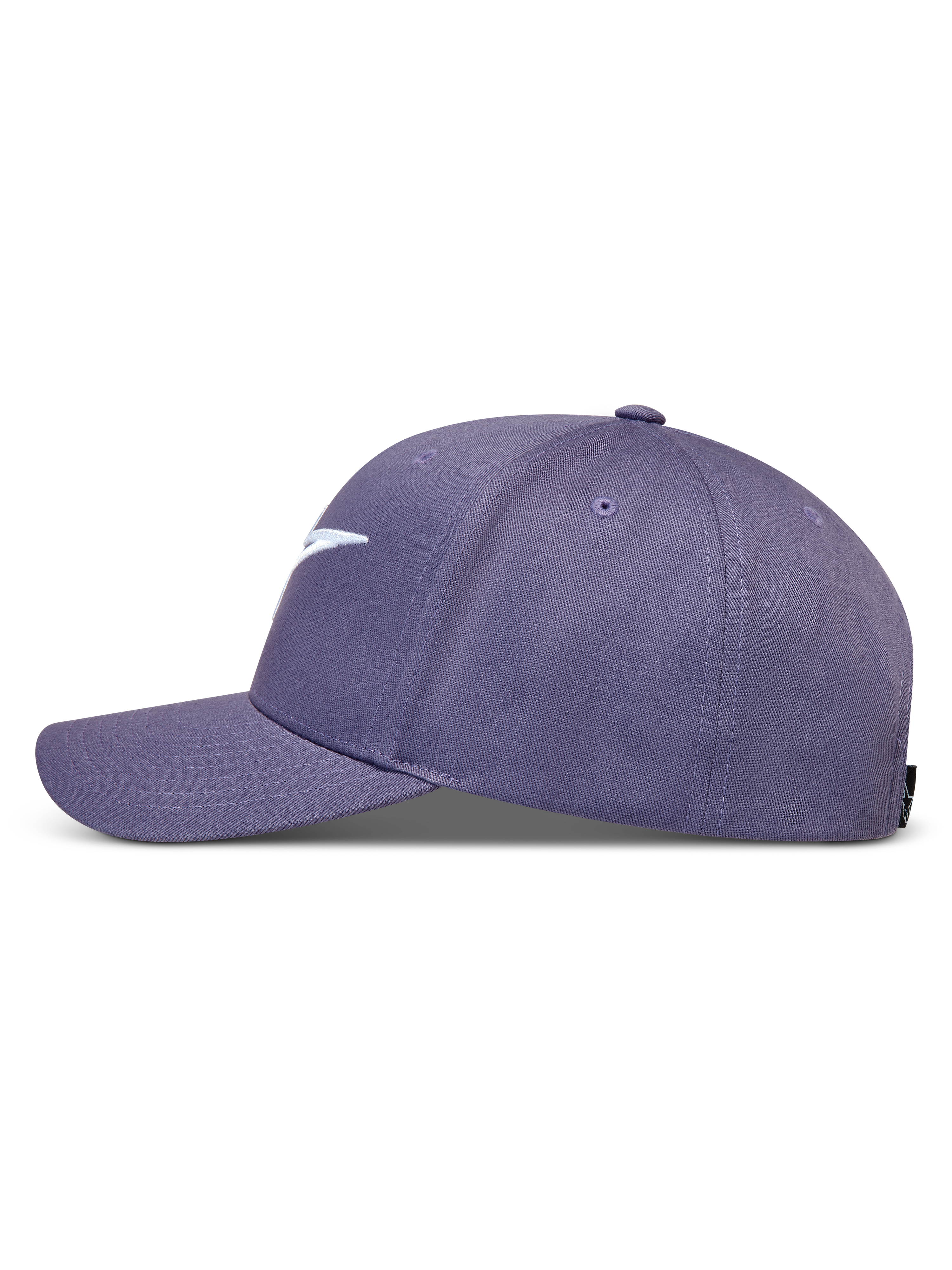 Alpinestars Ageless Snapback hoed in paars met een gebogen klep en gestructureerde kroon van duurzame keperstof.