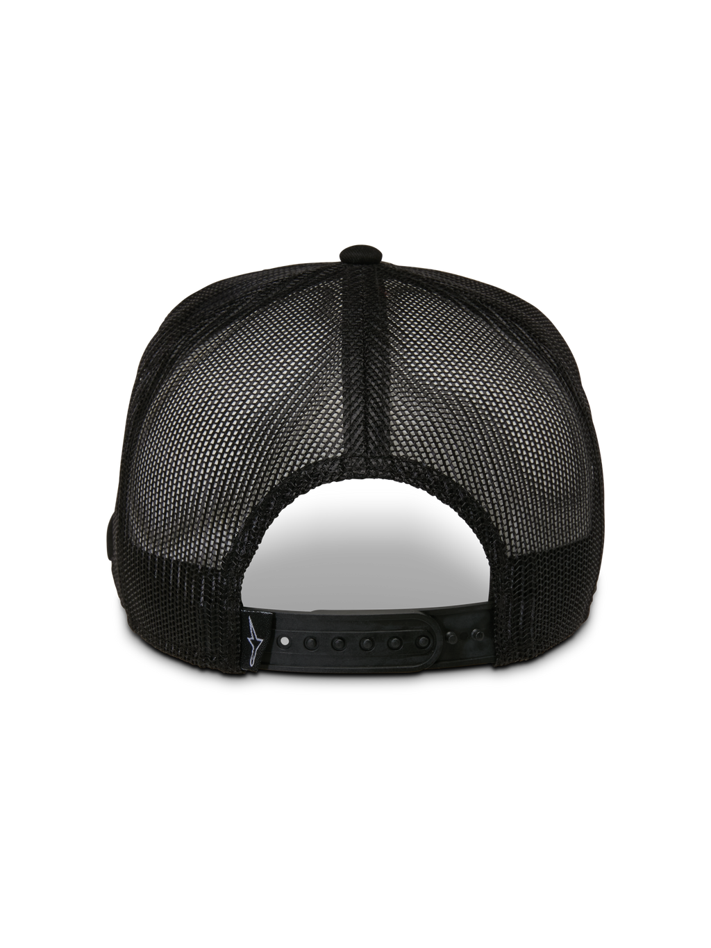 Alpinestars Control Trucker Pet, achteraanzicht, zwart, met ademende mesh-panelen en een verstelbare snapback-sluiting, casual motorsport hoofdbedekking