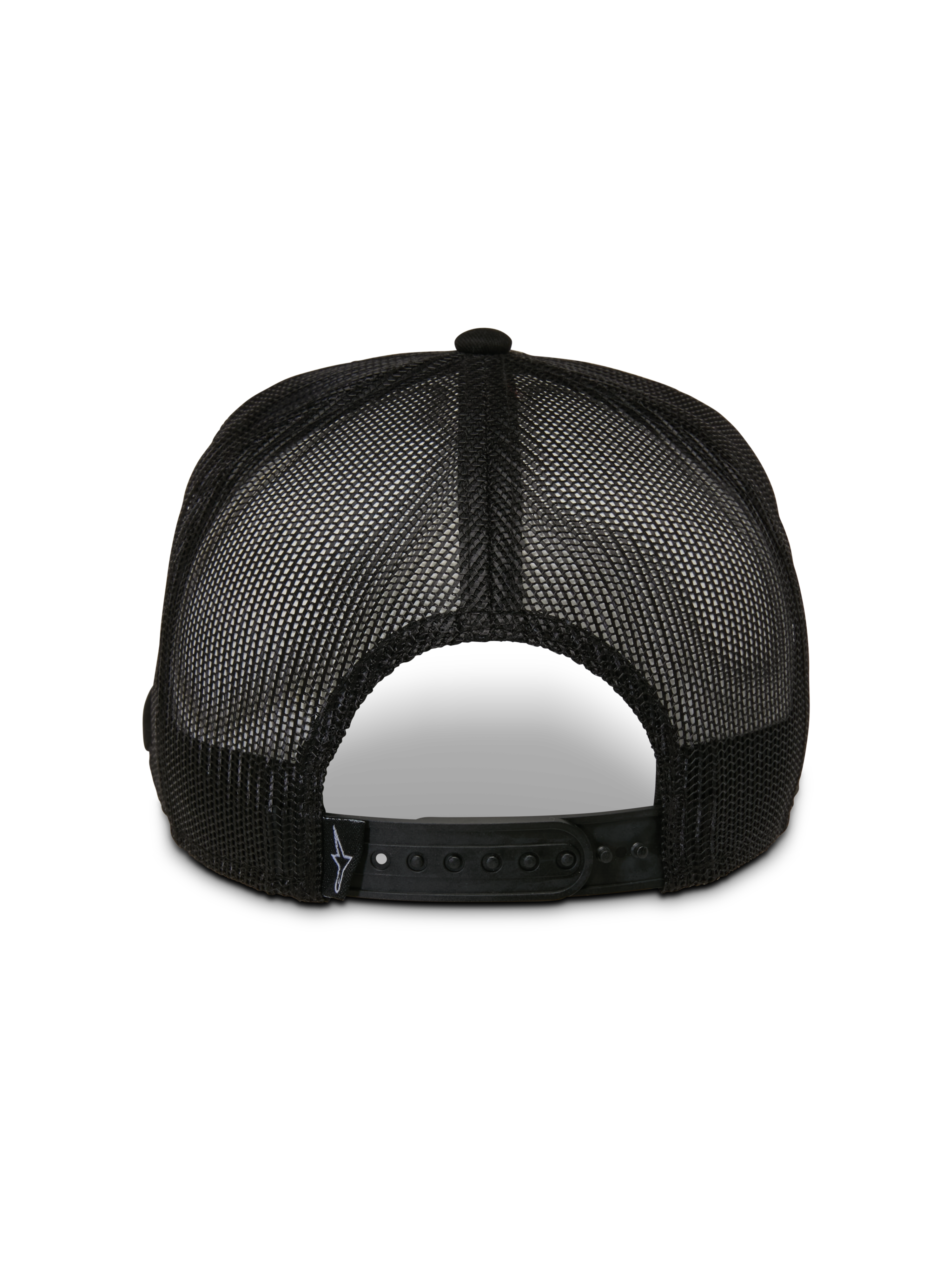 Alpinestars Control Trucker Pet, achteraanzicht, zwart, met ademende mesh-panelen en een verstelbare snapback-sluiting, casual motorsport hoofdbedekking