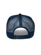Alpinestars Control Trucker pet, achteraanzicht, marineblauwe mesh achterkant, verstelbare snapbacksluiting, klein zwart Astars-logolabel, casual sportaccessoire