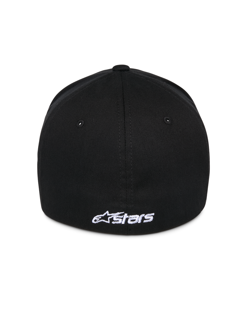 Alpinestars Ageless Multi pet, zwarte baseballcap, achteraanzicht met wit geborduurd Astars-logo, flexibele achterkant, casual sportieve stijl