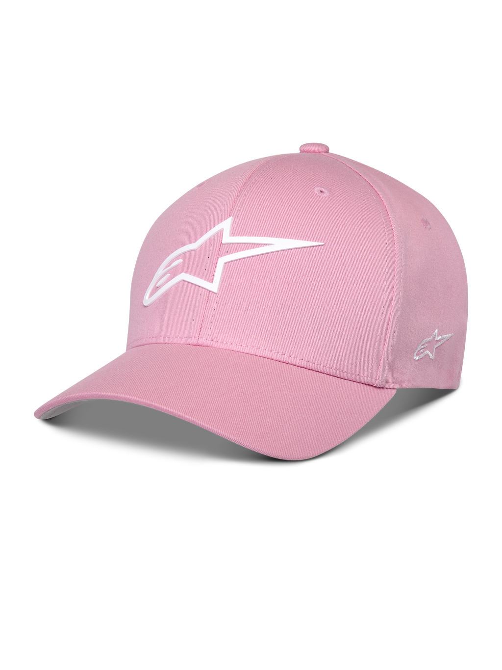 Alpinestars Ageless Multi Pet, roze baseballcap, gebogen klep, wit 3D Astars-logo, gestructureerde kroon, casual sportkleding