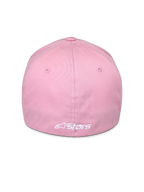 Alpinestars Ageless Multi pet, roze, achteraanzicht met wit geborduurd Astars-logo, flex-fit ontwerp, stretch twill stof, casual motorsport pet