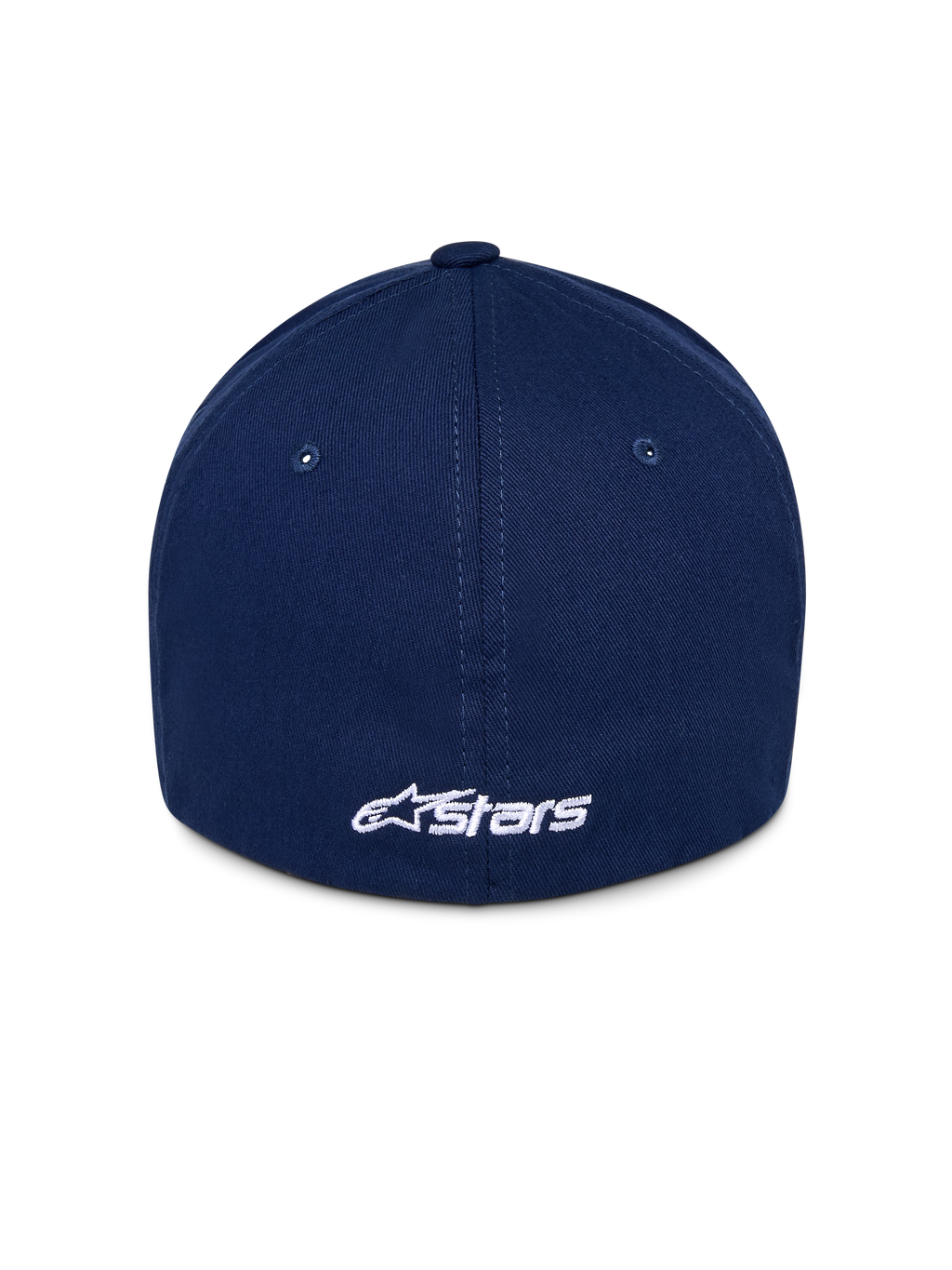 Alpinestars Ageless Multi pet, donkerblauwe baseballpet, achteraanzicht met wit geborduurd Astars-logo, gestructureerde kroon met gestikte panelen, casual motorsport-geïnspireerde hoofdbedekking