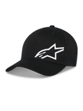 Alpinestars Corp Shift Multi Hat, zwarte baseballcap met wit 3D Astars-logo, gebogen klep, gestructureerde kroon, casual hoofdbedekking geïnspireerd op de motorsport