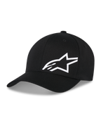 Alpinestars Corp Shift Multi Hat, zwarte baseballcap met wit 3D Astars-logo, gebogen klep, gestructureerde kroon, casual hoofdbedekking geïnspireerd op de motorsport
