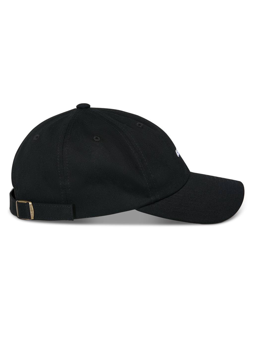 Alpinestars Deduce Strapback pet, zwart, zijaanzicht, gebogen klep met ongestructureerde lage kroon, katoenen keperstof, verstelbare strapback-sluiting met metalen gesp, casual op motorsport geïnspireerde hoofdbedekking