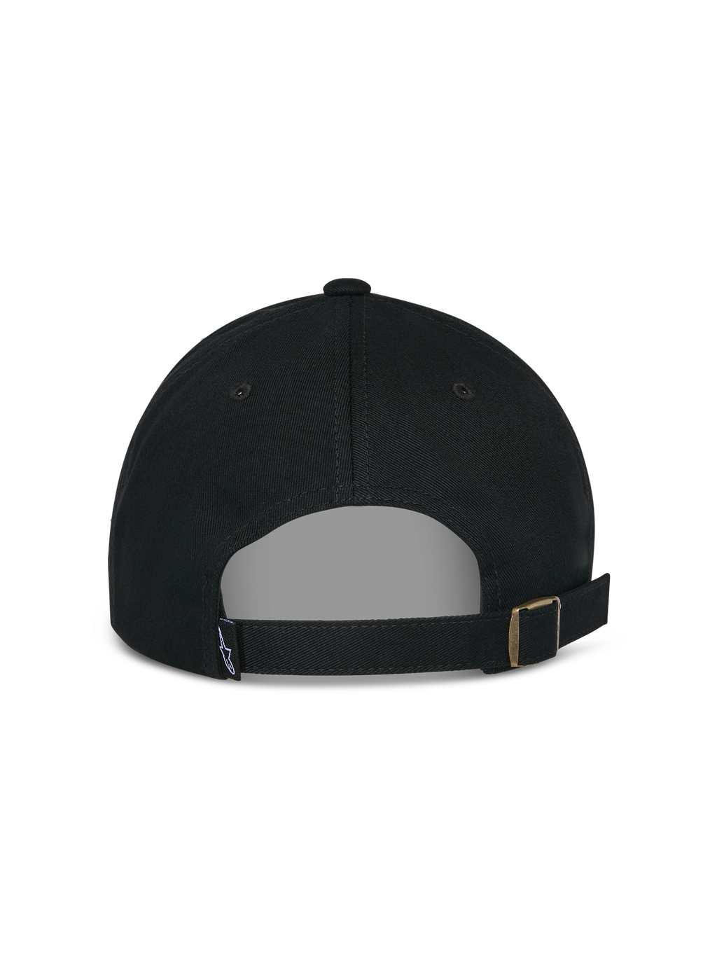 Alpinestars Deduce Strapback pet, zwart, achteraanzicht met verstelbare bandsluiting met metalen gesp en klein logolabel, casual katoenen twill pet