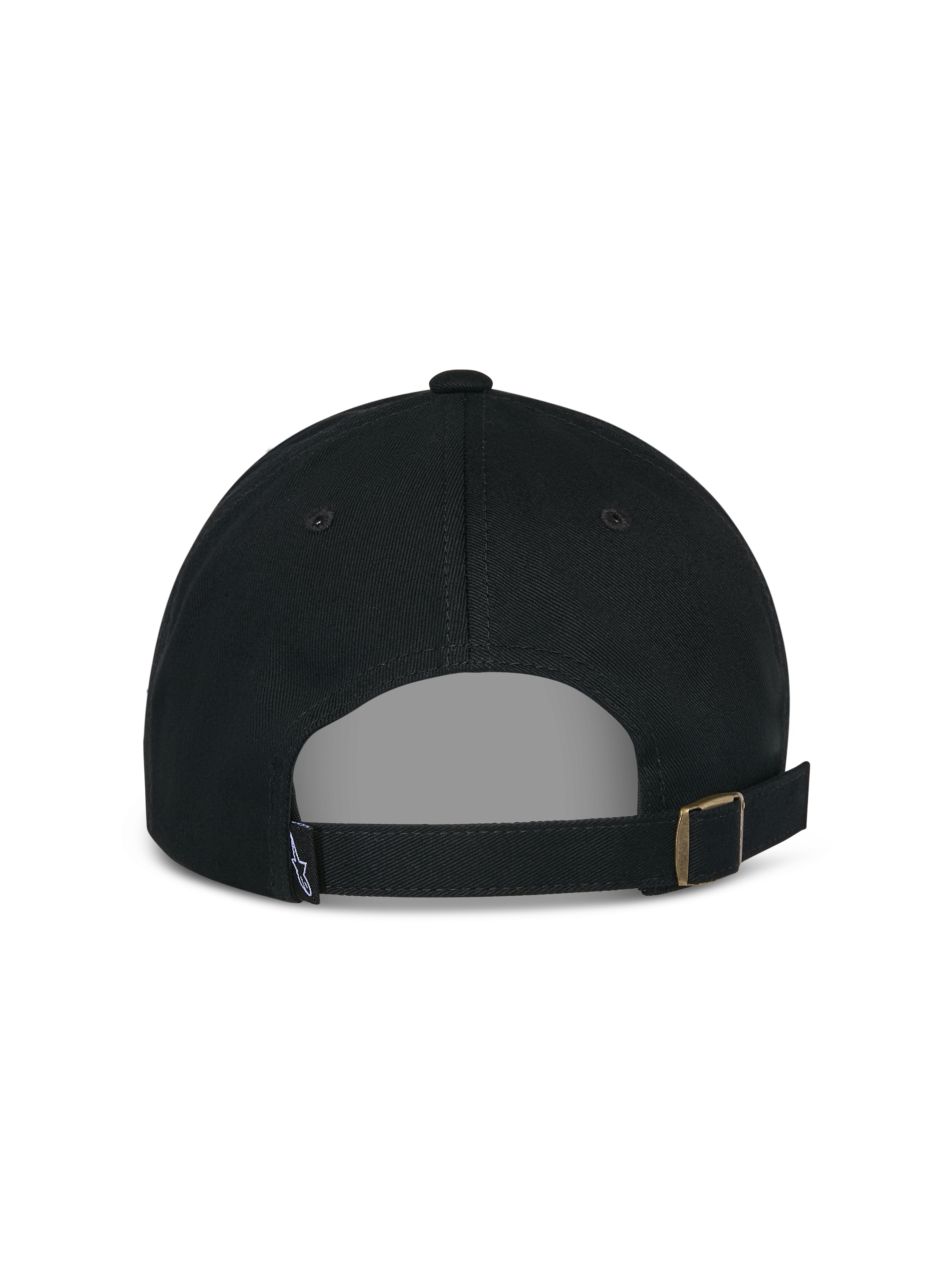 Alpinestars Deduce Strapback pet, zwart, achteraanzicht met verstelbare bandsluiting met metalen gesp en klein logolabel, casual katoenen twill pet