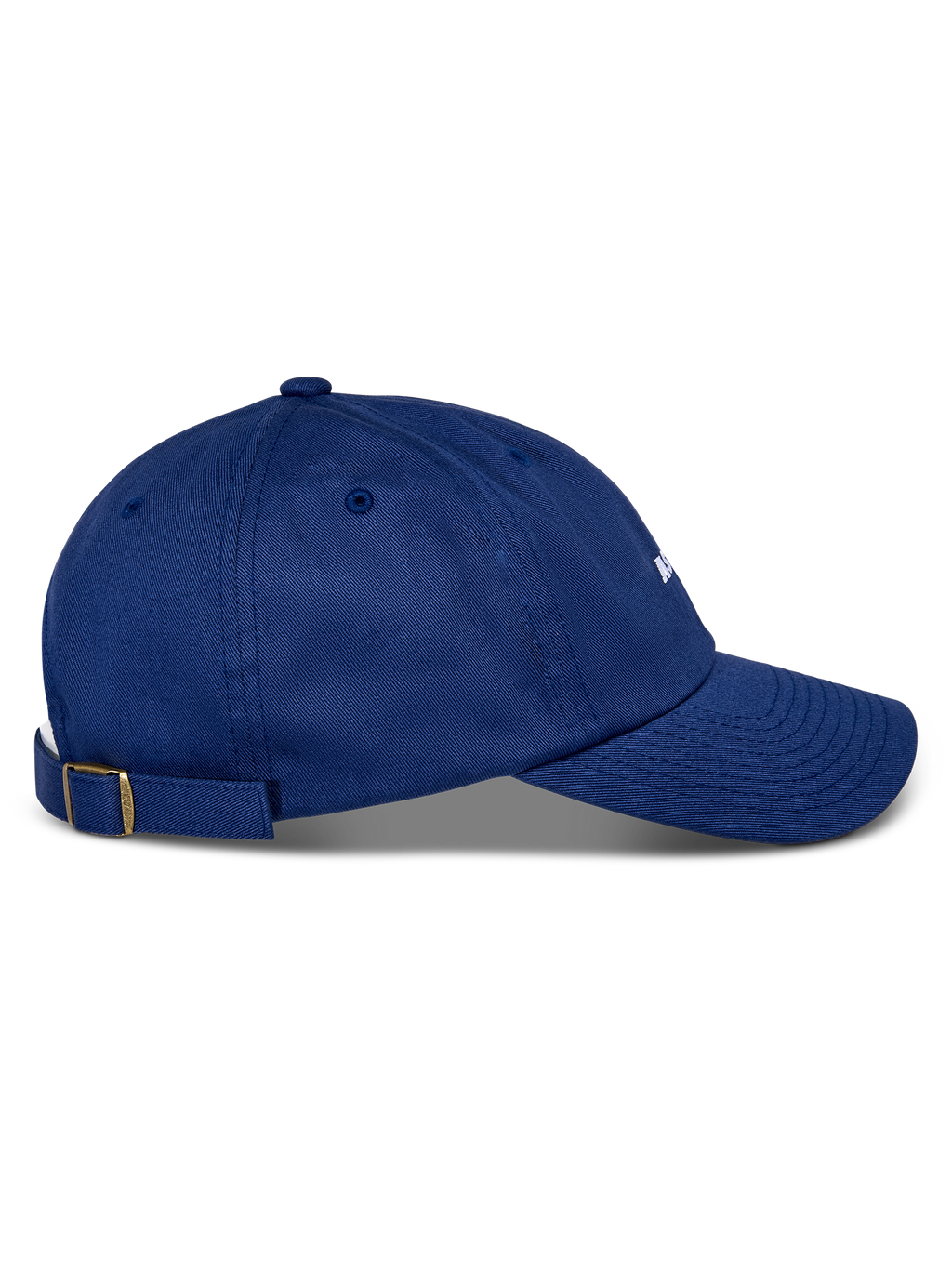 Alpinestars Deduce Strapback pet, blauw, zijaanzicht, gebogen klep, verstelbare strapback-sluiting met messing gesp, katoenen keperstof, casual hoofddeksel met wit geborduurd logo