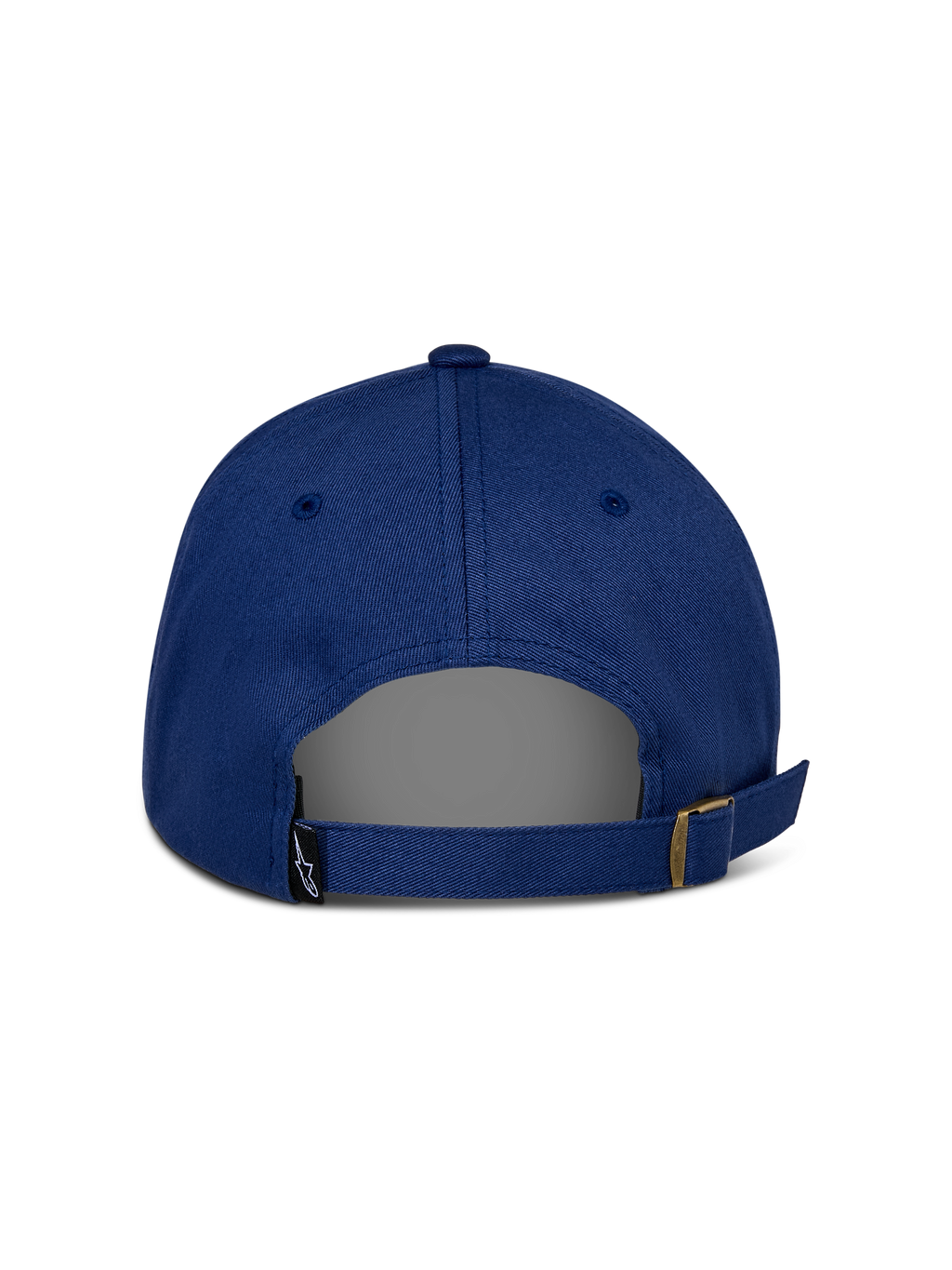 Alpinestars Deduce Strapback Pet, blauw, achteraanzicht met verstelbare strapback-sluiting met metalen gesp, klein zwart Astars-logolabel, casual constructie van katoenen keperstof