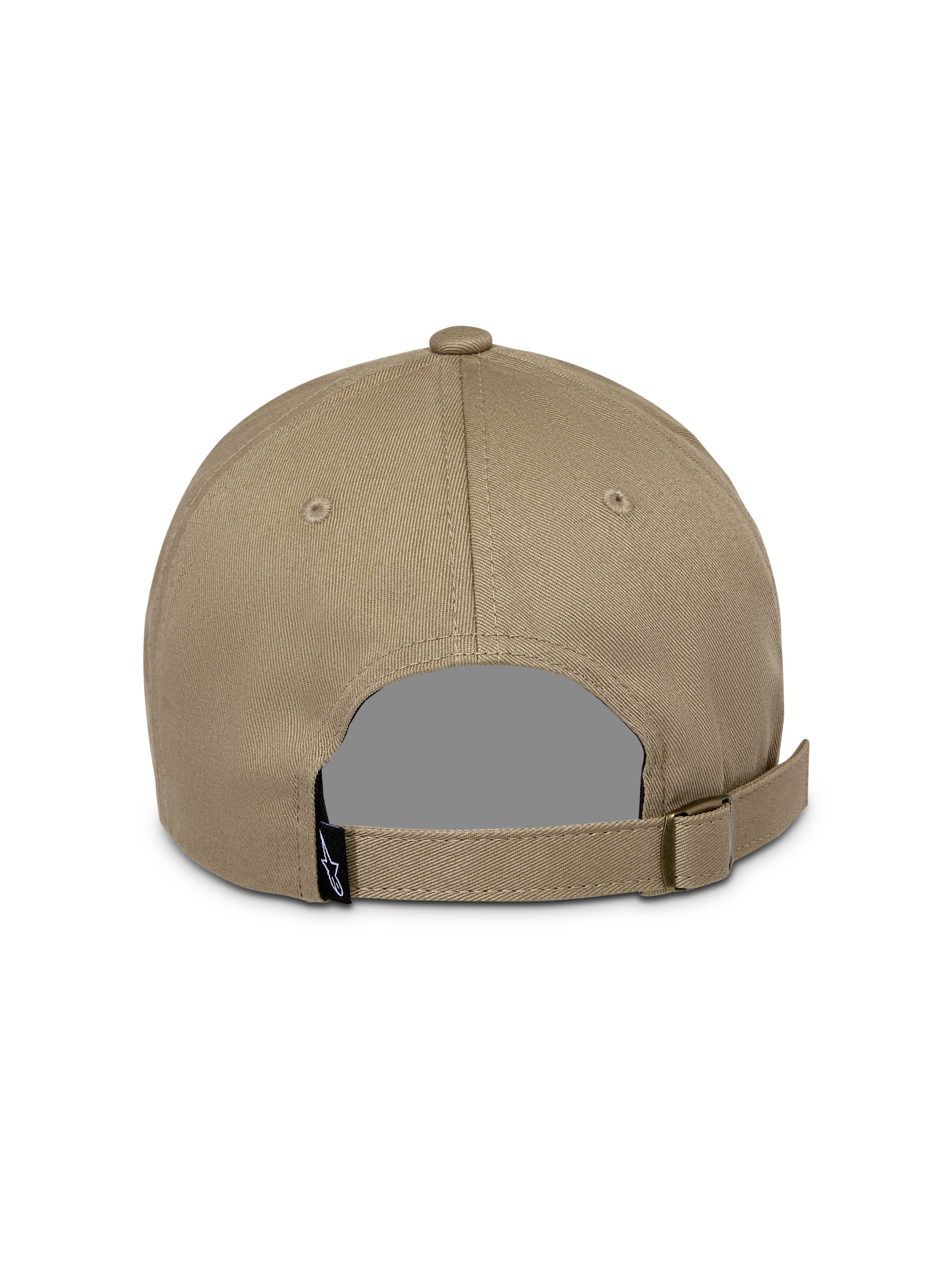 Alpinestars Deduce Strapback pet, Khaki, achteraanzicht met verstelbare band en metalen gesp, voorzien van een klein zwart logo-label, casual katoenen twill