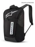 Alpinestars Defcon V3 rugzak, 13,6L dagelijkse sportswear rugzak in zwart en wit, voorzien van bedrukt Astars-logo en merknaam, voorvak met ritssluiting en gewatteerde schouderbanden.