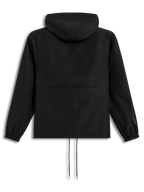 Alpinestars Speeder Resolve windbreakerjas, achteraanzicht, zwarte lichtgewicht shell met capuchon en logo op de mouw.