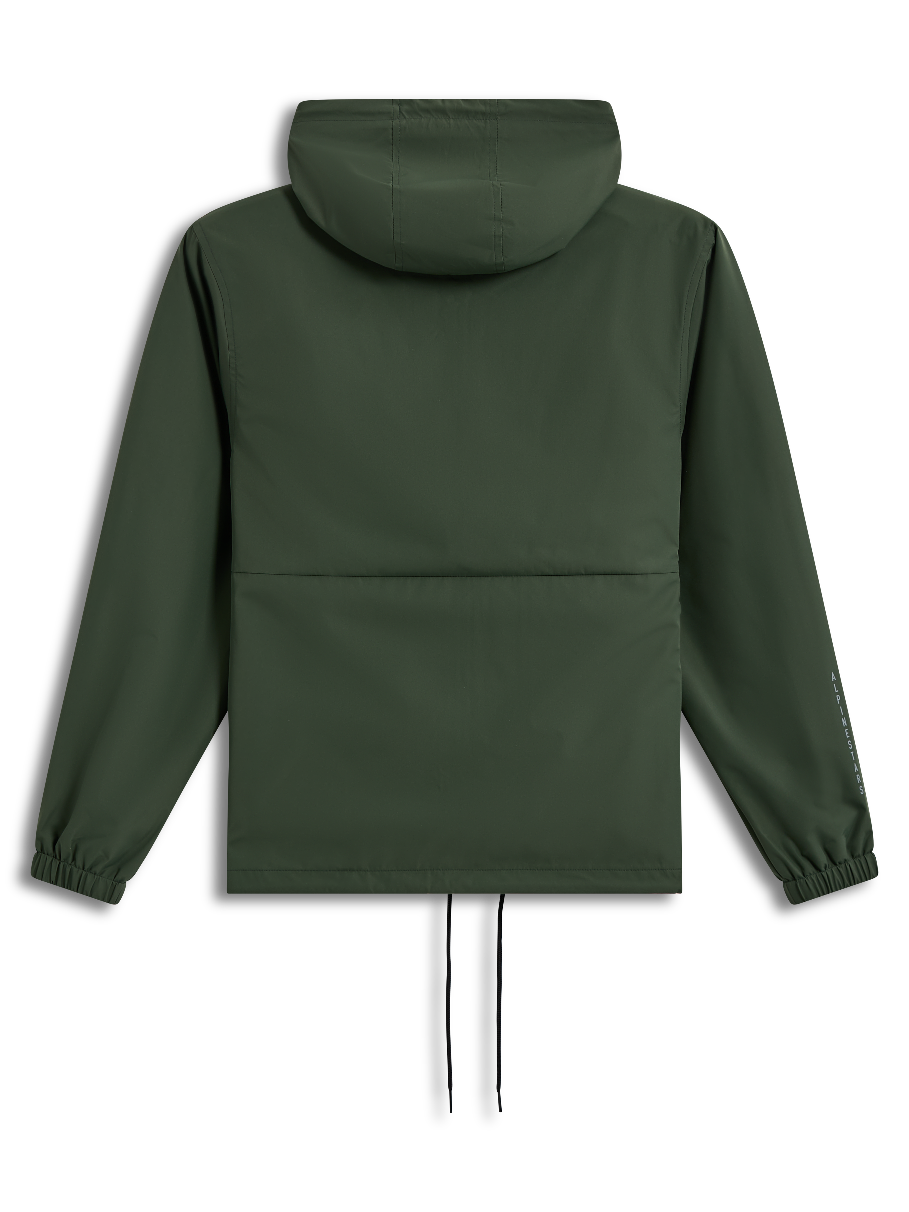 Alpinestars Speeder Resolve windbreaker jas, lichtgewicht groene jas met capuchon, achteraanzicht met elastische manchetten.