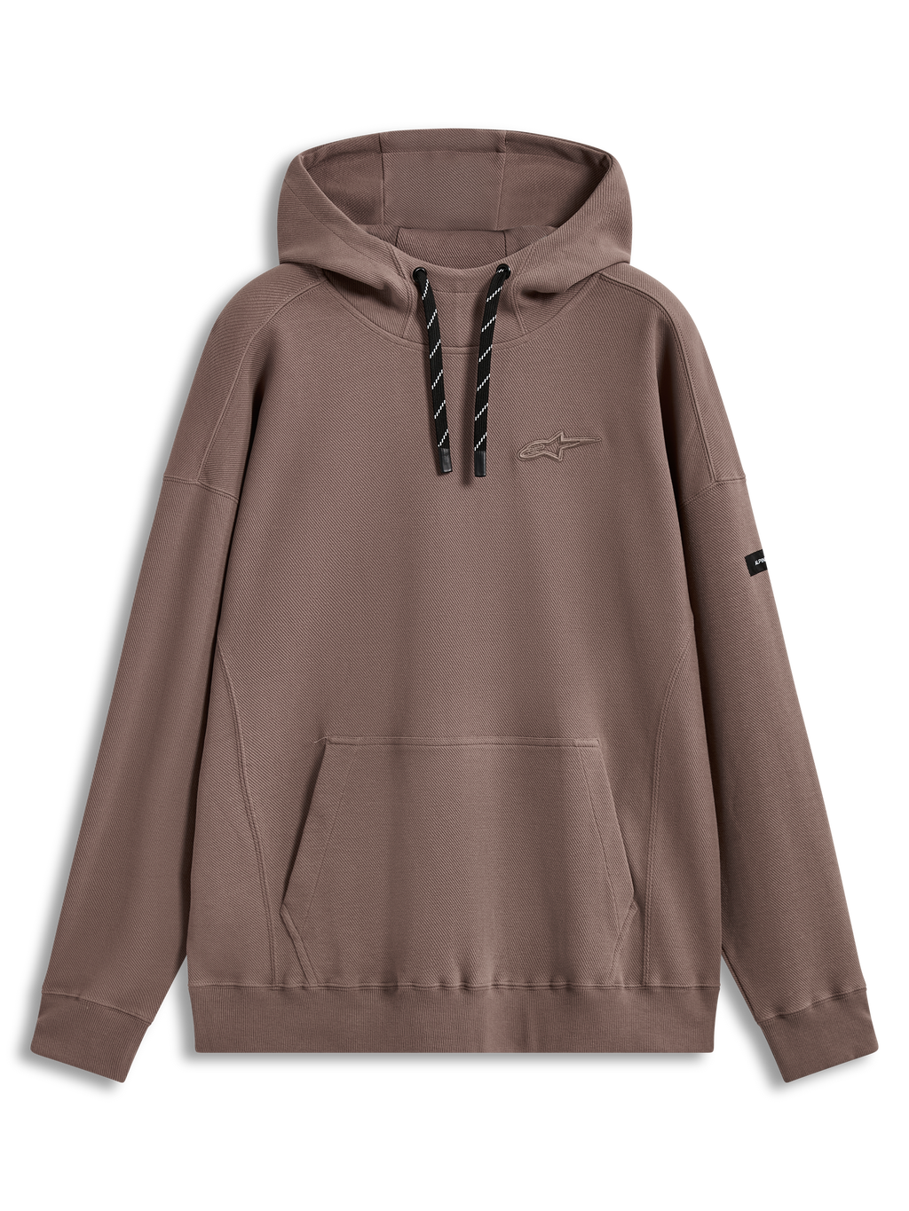 Alpinestars Camino Textured Oversized Hoodie, bruine trui met hoge kraag, kangoeroezak, 3D-logo en gestructureerde gebreide twill.