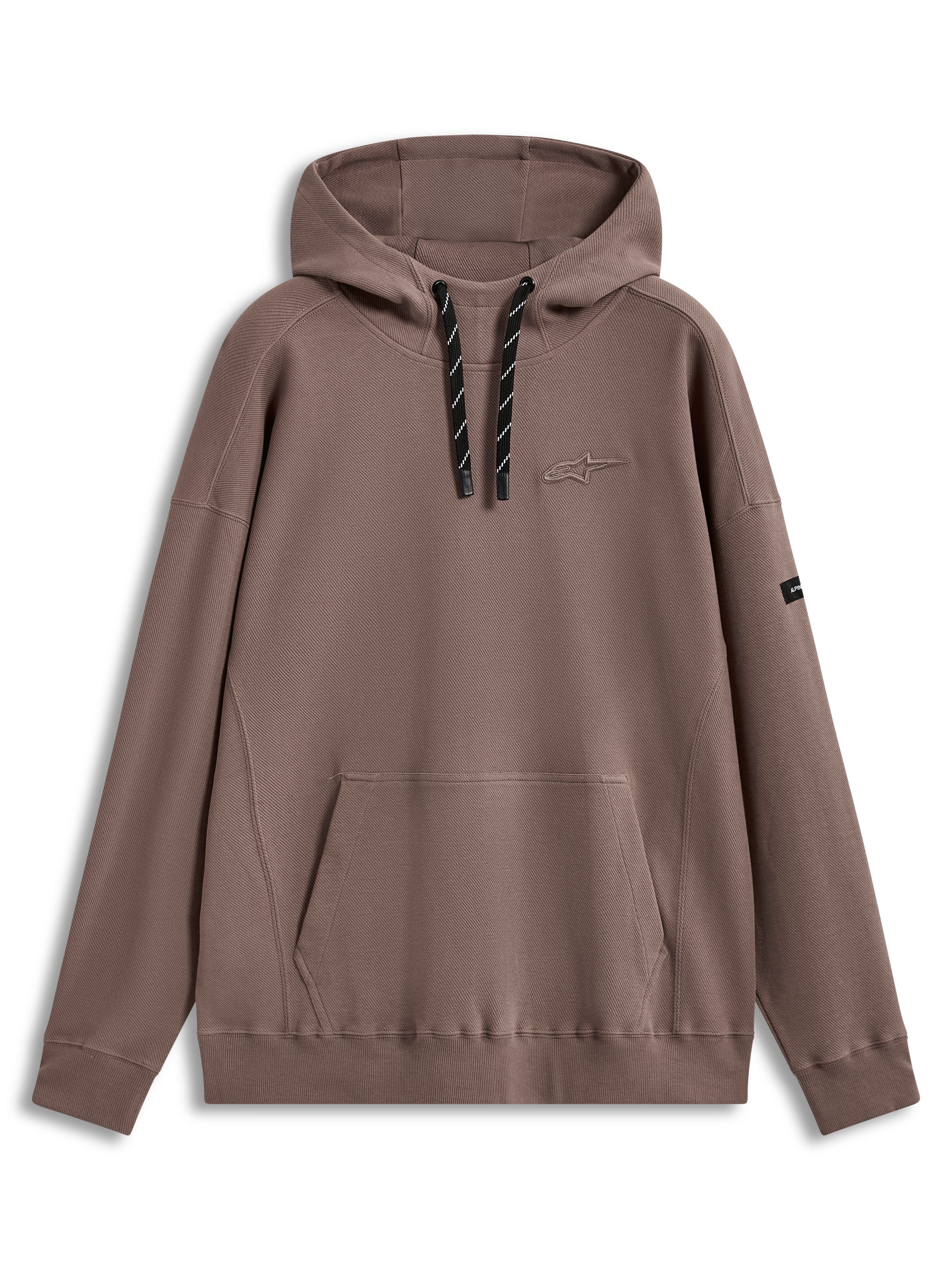 Alpinestars Camino Textured Oversized Hoodie, bruine trui met hoge kraag, kangoeroezak, 3D-logo en gestructureerde gebreide twill.