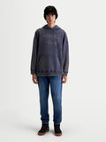 Alpinestars Infinite Washed Oversized Hoodie, Unisex Lifestyle Sportswear Pullover, Washed Navy Blue with a snow-wash finish, featuring a kangaroo pocket and embroidered chest logo, cotton-blend fleece construction.