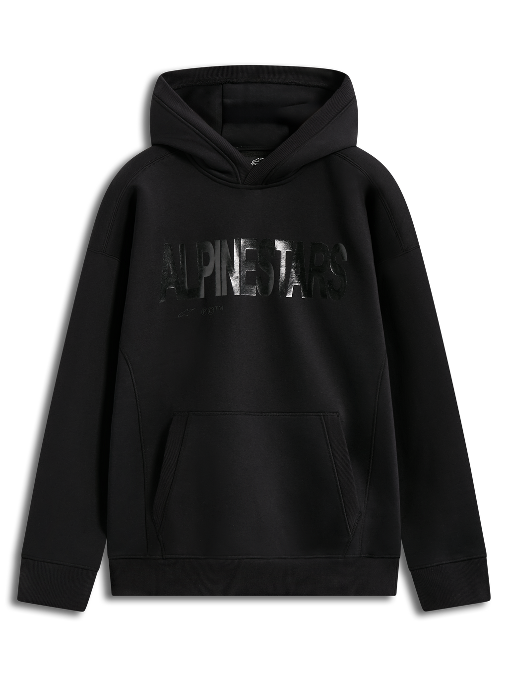 Alpinestars Shaw Oversized hoodie, zwarte pullover fleece met getextureerd logo en kangoeroezak, comfortabele vrijetijdskleding