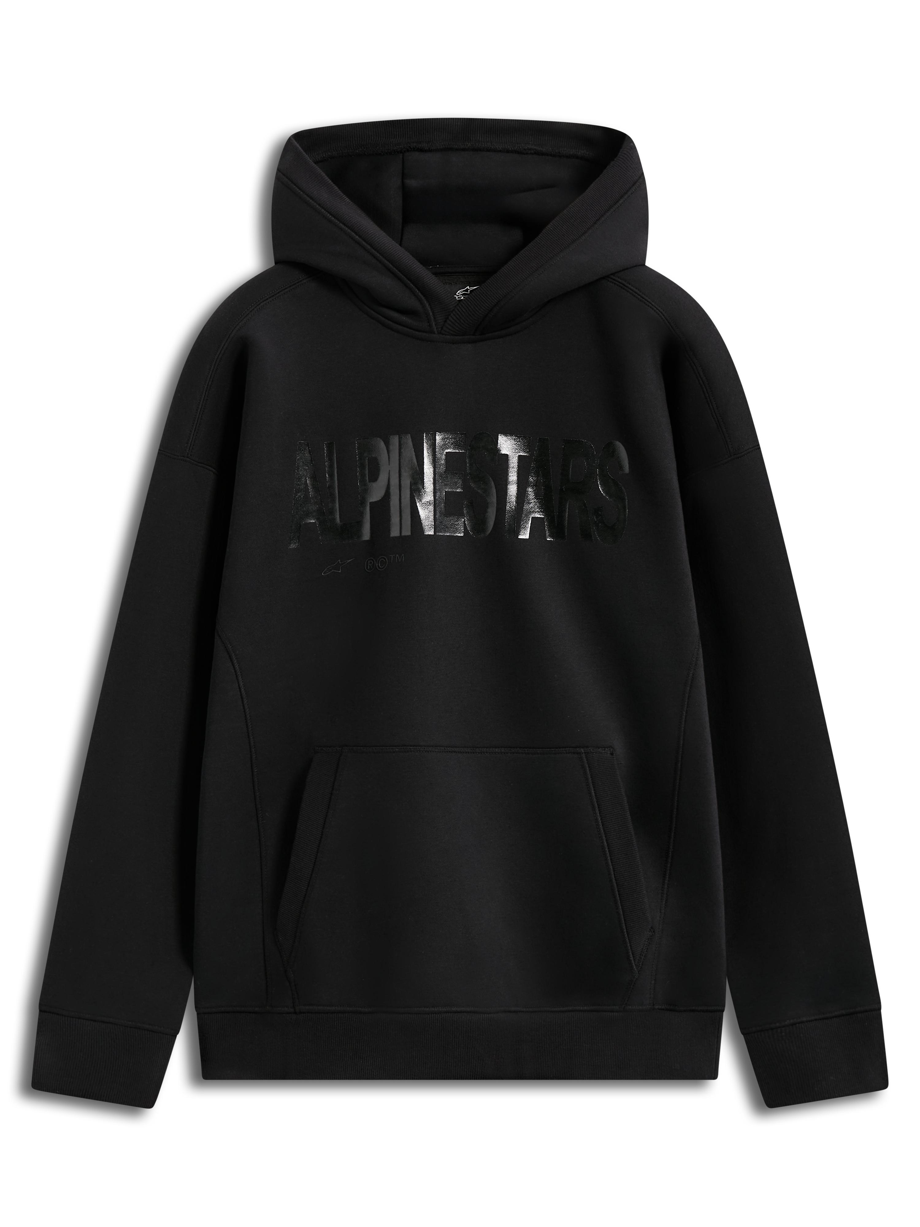 Alpinestars Shaw Oversized hoodie, zwarte pullover fleece met getextureerd logo en kangoeroezak, comfortabele vrijetijdskleding