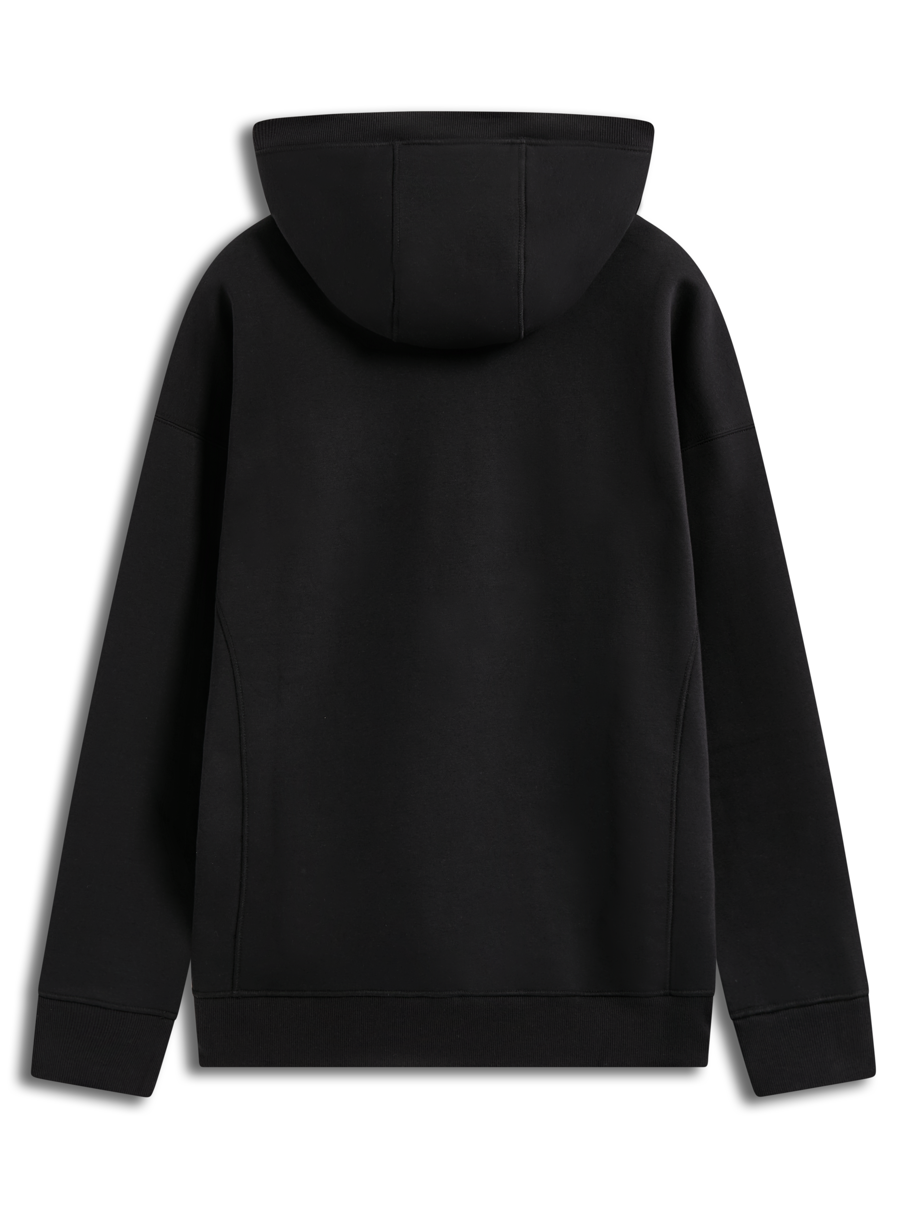 Alpinestars Shaw Oversized hoodie, zwarte sportswear fleece in achteraanzicht met lichaamsnaden en ribboord details.
