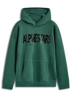 Alpinestars Shaw oversized hoodie, groene fleecepullover met zwart getextureerd logo en kangoeroezak.