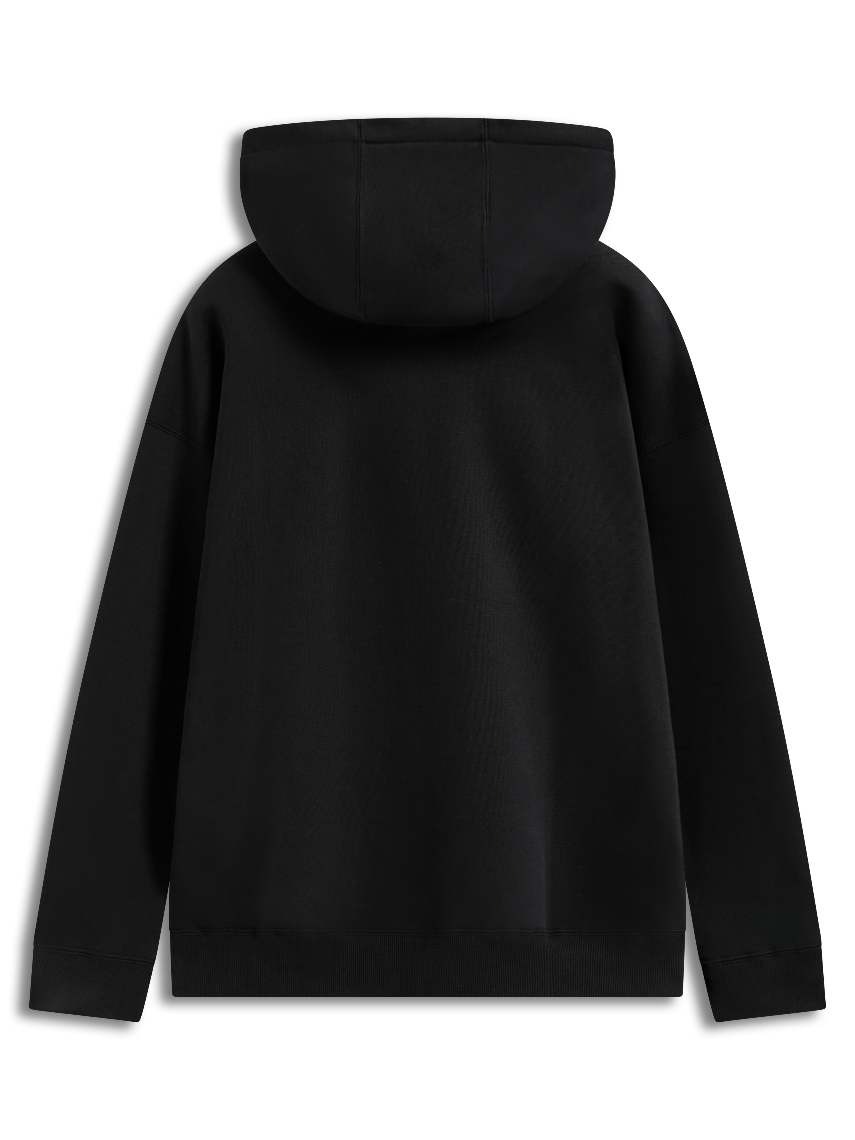 Alpinestars Prelude Oversized hoodie, zwarte fleece pullover van achteren gezien met capuchon en ribgebreide manchetten.