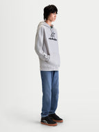 Alpinestars Prelude oversized hoodie, heren sportswearfleece pullover, grijs met zwart puffprint-logo op de voorzijde, relaxte oversized pasvorm, kangoeroezak en gevoerde capuchon, casual sportswear.