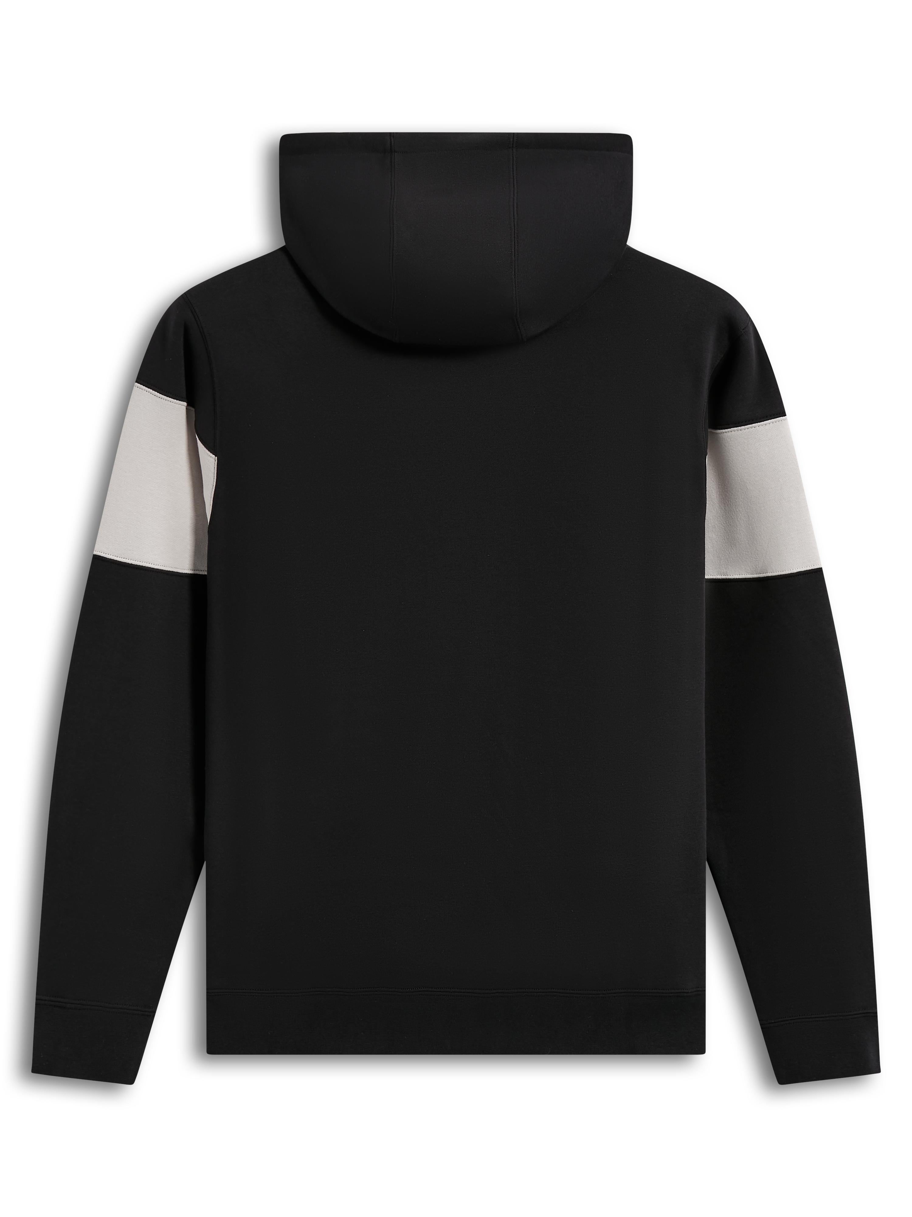 Alpinestars Cubic Hoodie, kleurgeblokte fleece sportswear in zwart en grijs, getoond vanaf de achterkant.