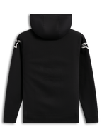 Alpinestars Velocifier Hoodie, zwarte casual katoenmix sweatshirt, achteraanzicht met witte schouderlogo's.