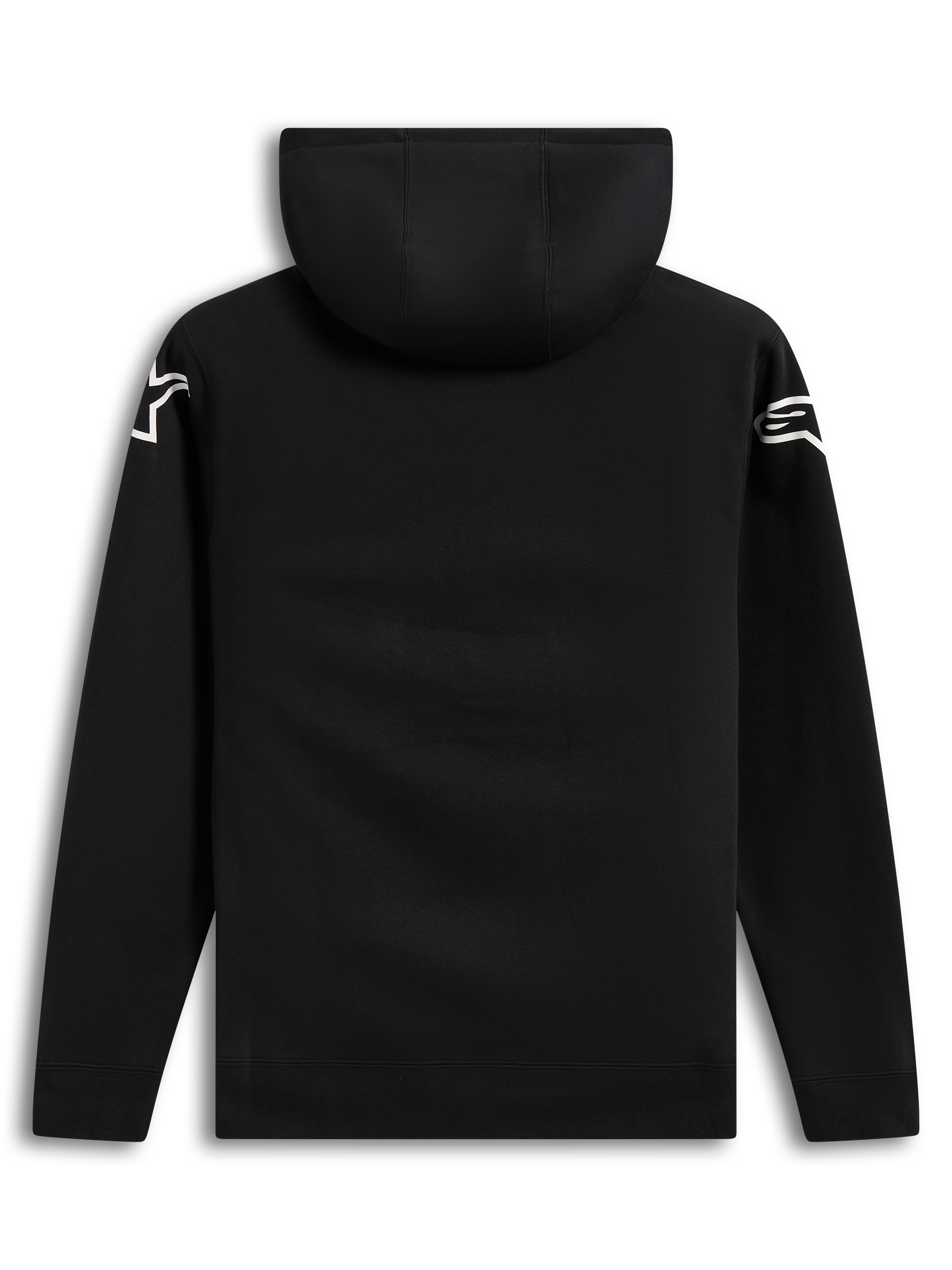 Alpinestars Velocifier Hoodie, zwarte casual katoenmix sweatshirt, achteraanzicht met witte schouderlogo's.