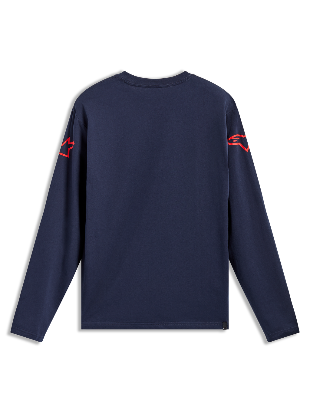 Alpinestars Velocifier CSF t-shirt met lange mouwen, navy blauw rugaanzicht met rode schouderlogo's, casual katoenmix.
