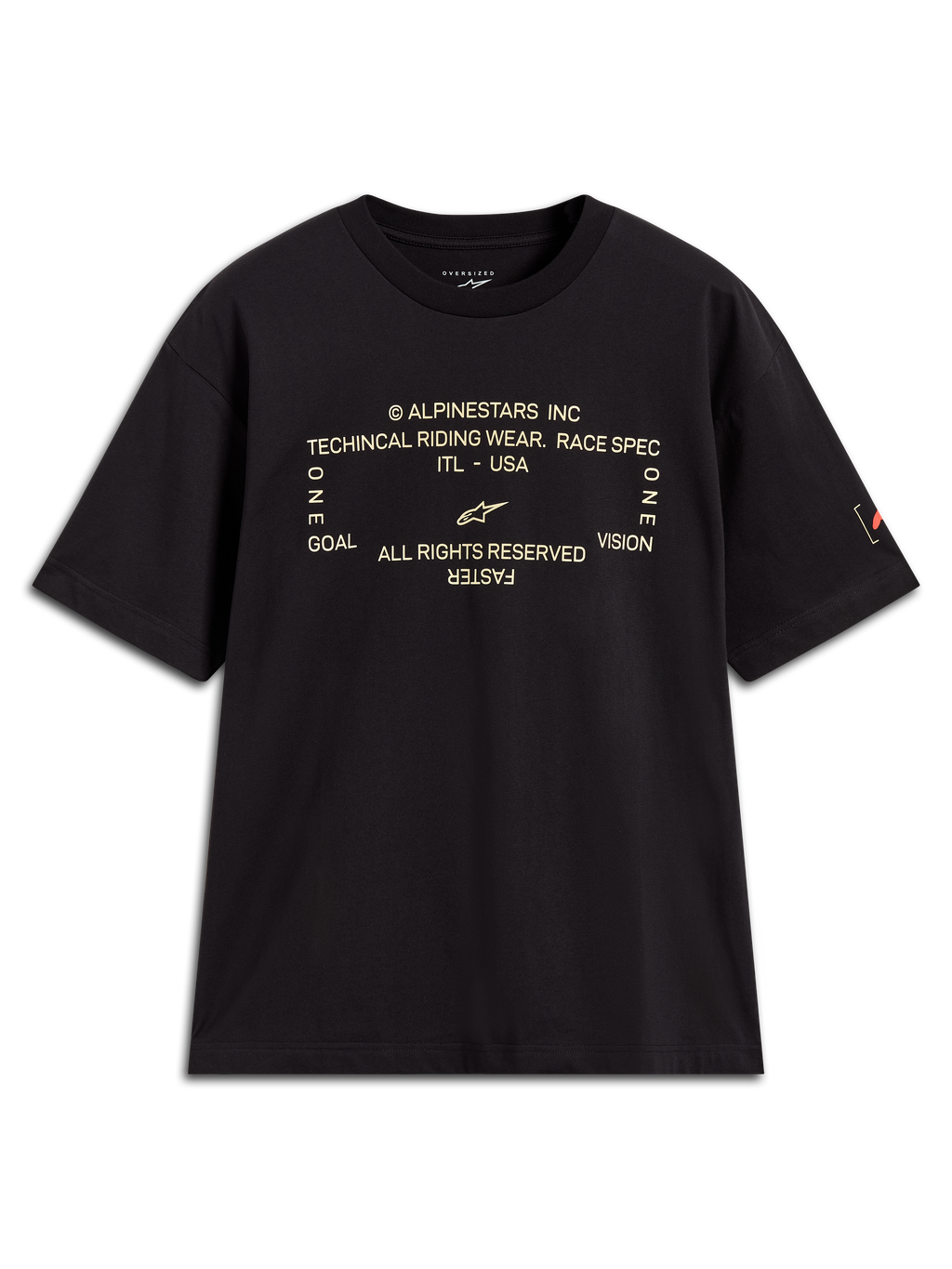 Alpinestars Infinity Oversized CSF t-shirt, zwart, korte mouwen, voorzien van een technische grafische tekstprint op de borst.
