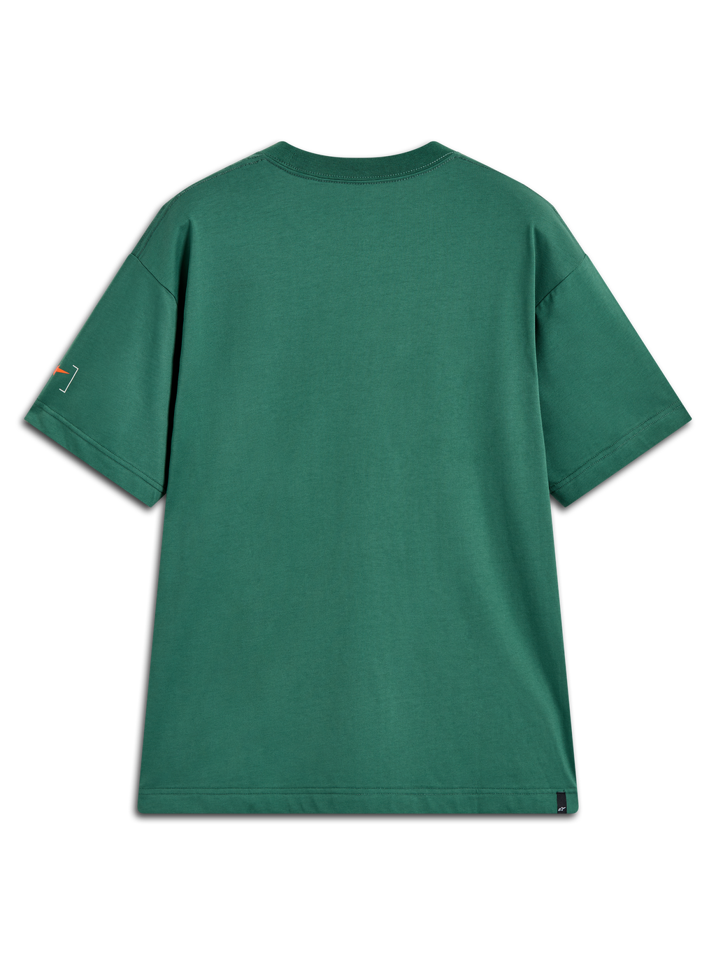 Alpinestars Infinity Oversized CSF Tee, achteraanzicht, groen sportswear t-shirt met korte mouwen en oranje grafische print op de mouw.