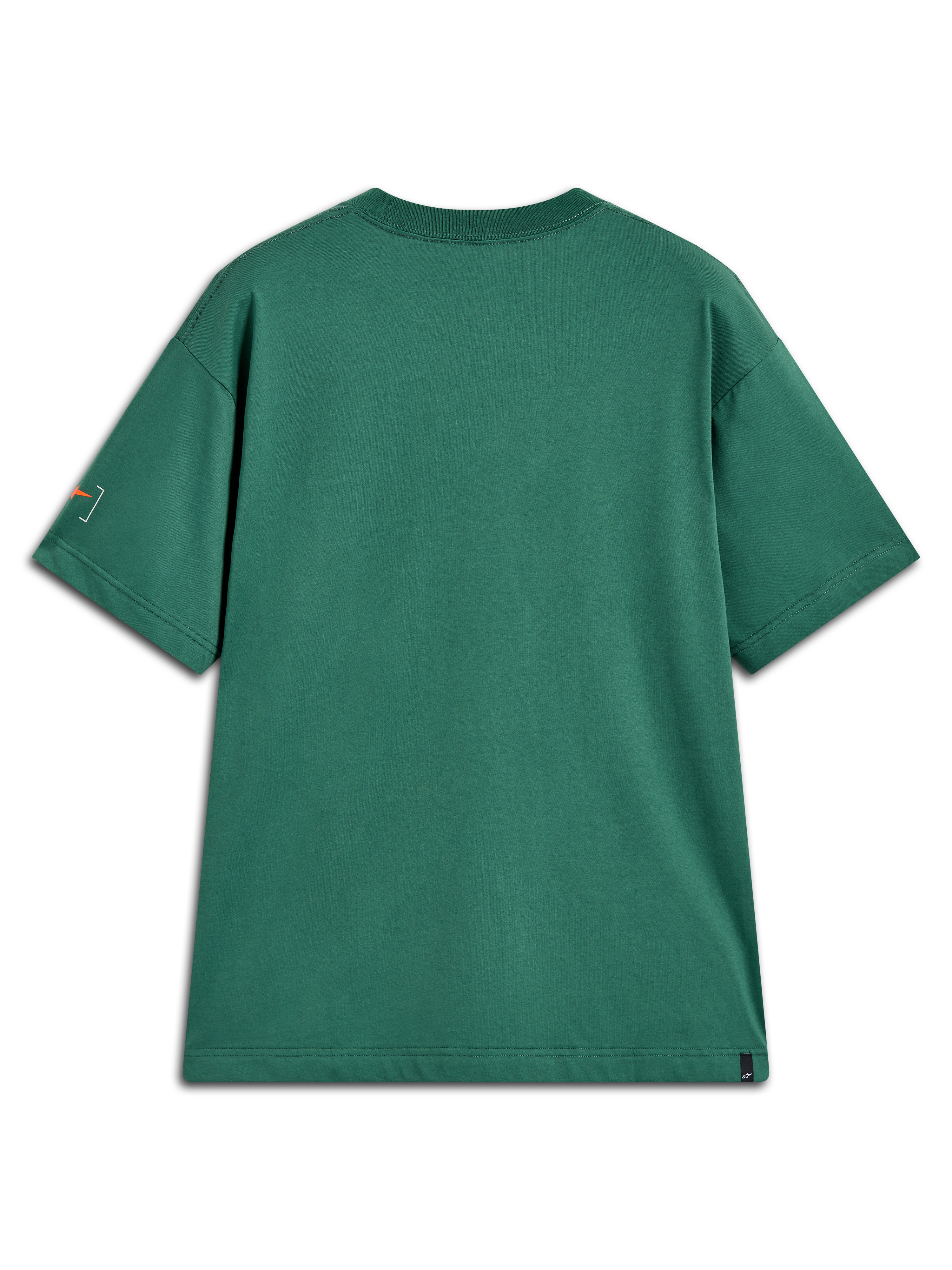 Alpinestars Infinity Oversized CSF Tee, achteraanzicht, groen sportswear t-shirt met korte mouwen en oranje grafische print op de mouw.