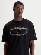 Alpinestars Infinity Oversized CSF t-shirt, heren-t-shirt met korte mouwen, zwart met witte grafische print 'One Goal. One Vision.' en oranje mouwlogo, oversized pasvorm, casual sportswear.