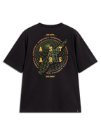 Alpinestars Latitude Oversized CSF t-shirt, zwart shirt met groene globe en geel ASTARS-logo op de achterkant.