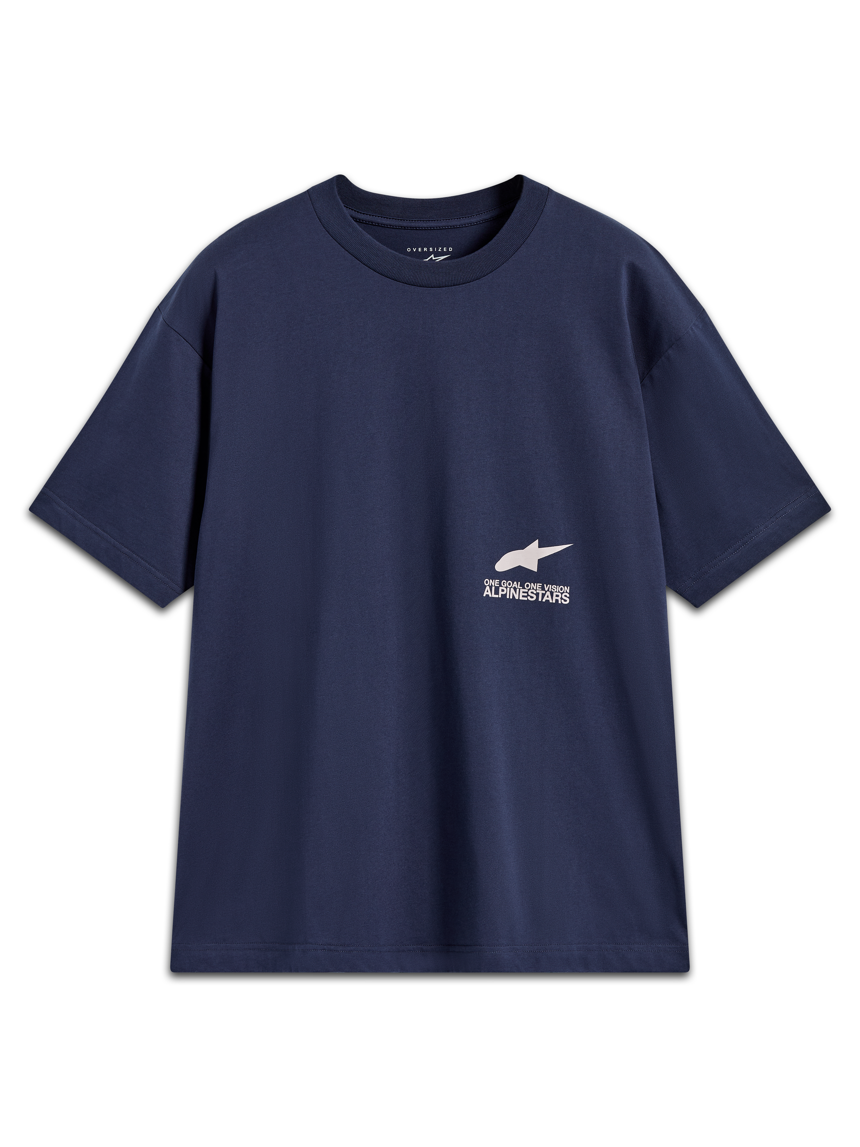 Alpinestars Institute Oversized SS CSF T-shirt, heren casual shirt met korte mouwen, donkerblauw met wit Astar-logo en Alpinestars-branding op de borst