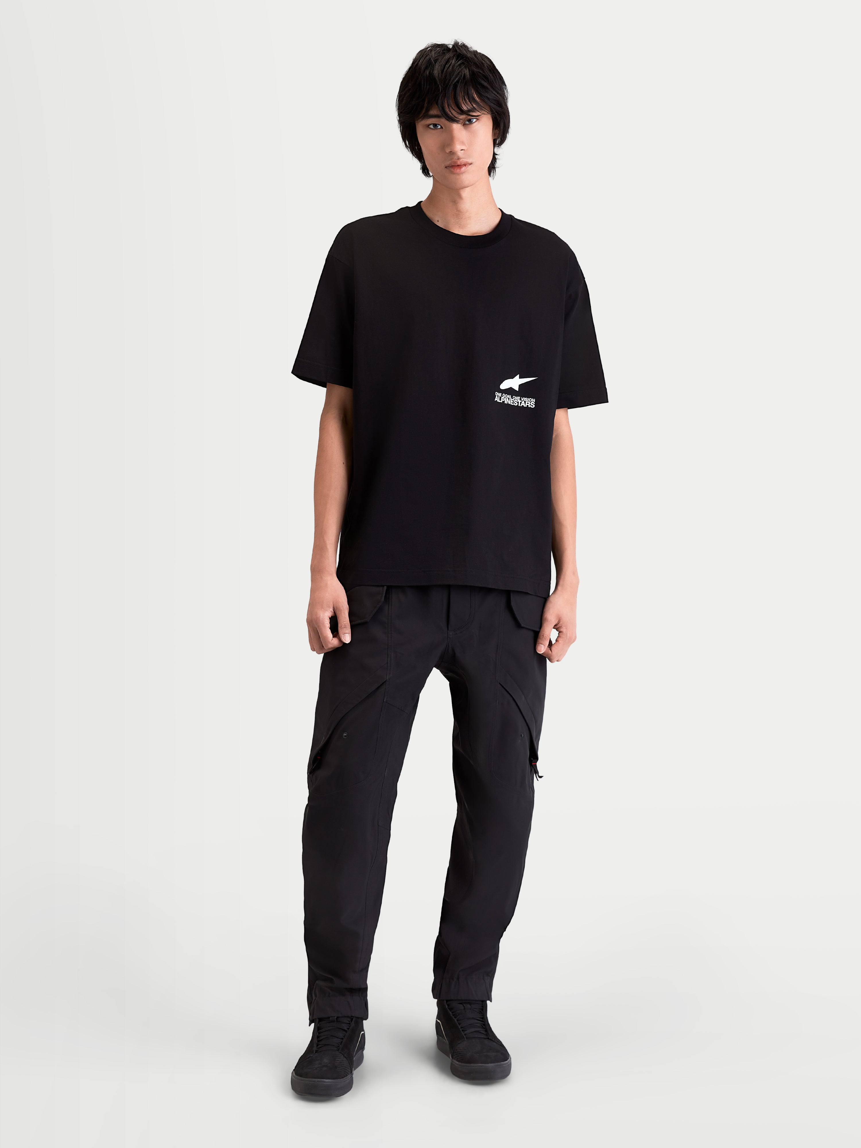 Alpinestars Institute Oversized CSF Tee, Men's Short Sleeve Sportswear T-shirt, Black with White Logo Graphic, Relaxed Oversized Fit, Cotton-Poly Blend, Everyday Casual Lifestyle Apparel