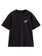 Alpinestars Ghost Oversized CSF Tee, zwart sportswear t-shirt met korte mouwen, zwart en lichtblauw, voorzien van een grafisch Astars-logo op de borst, oversized pasvorm.