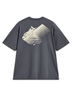 Alpinestars Ghost Oversized CSF T-Shirt, grijs sportshirt met korte mouwen, achterzijde met gebroken witte logografiek en Racing Ahead-tekst.
