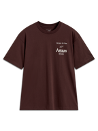 Alpinestars Post Oversized CSF t-shirt, donkerbruin shirt met korte mouwen en witte Astars-logo graphics op de borst.