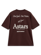 Alpinestars Post Oversized CSF T-shirt, bruin, korte mouwen, witte One Goal One Vision graphics op de achterkant.