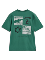 Alpinestars Checkback Oversized CSF T-Shirt, groene sportkleding met korte mouwen en een grote multi-panel grafiek op de rug.