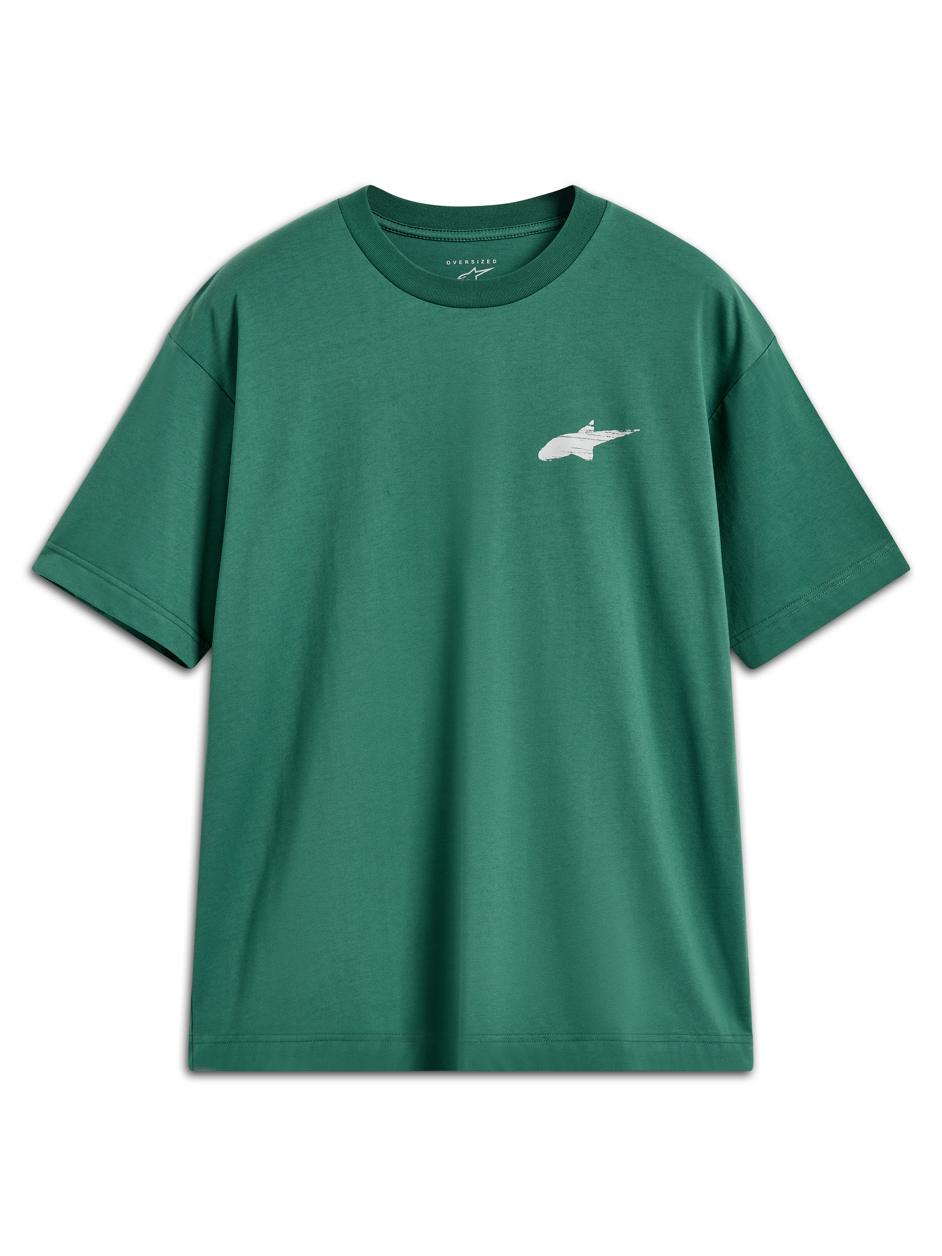 Alpinestars Checkback Oversized CSF Tee, groen sportswear t-shirt met korte mouwen en wit Astars-logo op de borst.
