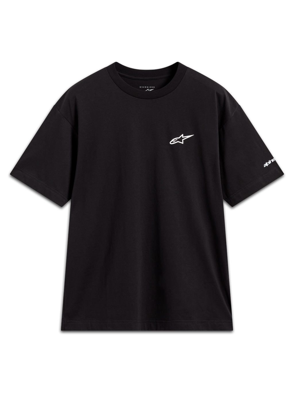 Alpinestars Mandate Oversized CSF T-shirt met korte mouwen, zwart met wit Astars logo in puff print en grafische mouwopdruk.