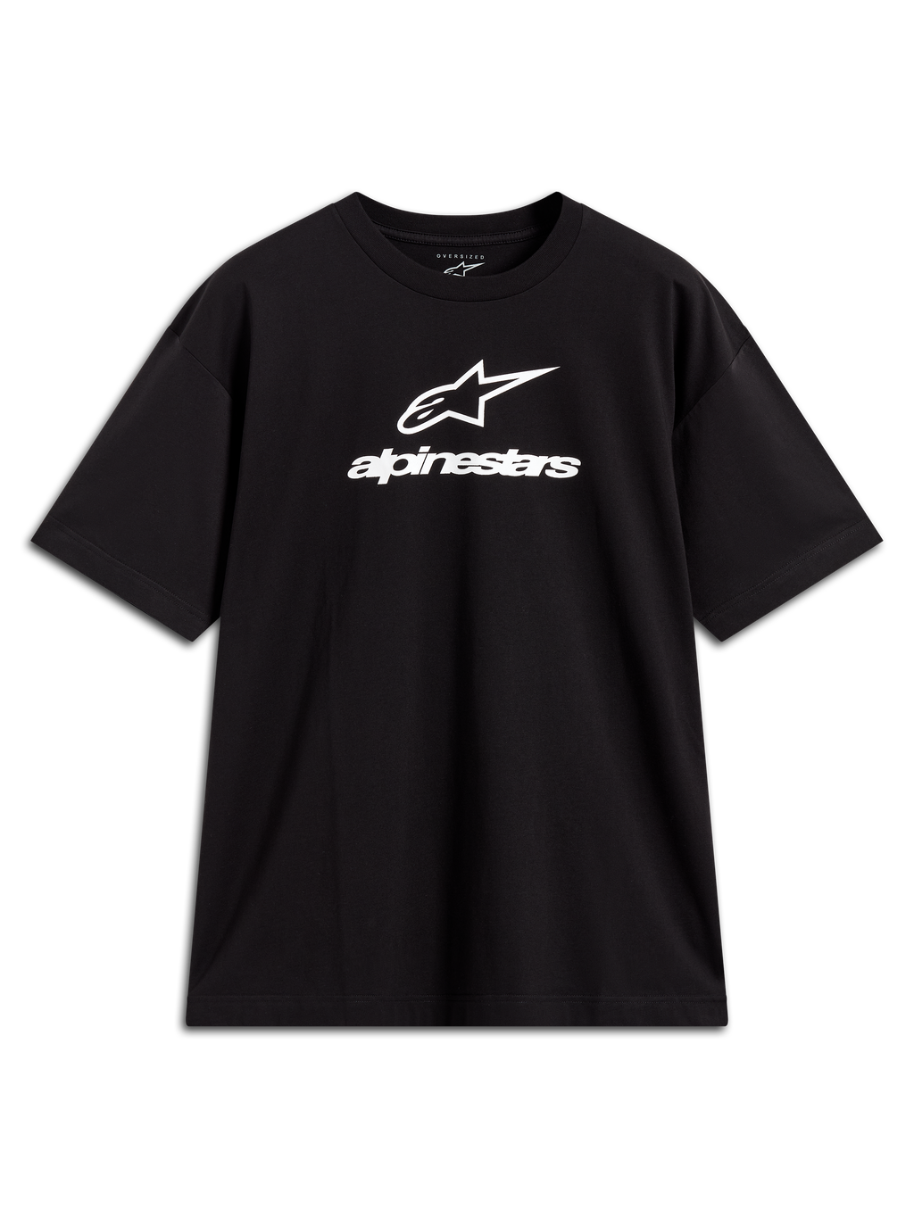 Alpinestars Prelude Oversized CSF t-shirt, oversized zwart shirt met korte mouwen en wit gestapeld borstlogo.